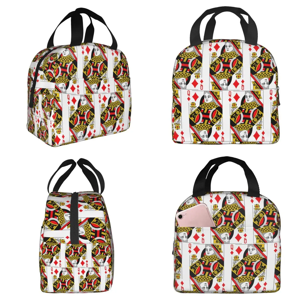 

Классическая карточная колода Queen Of Diamonds, изолированная сумка для обеда в стиле казино, для женщин, офисная термосумка-холодильник для еды, сумка-тоут для обеда