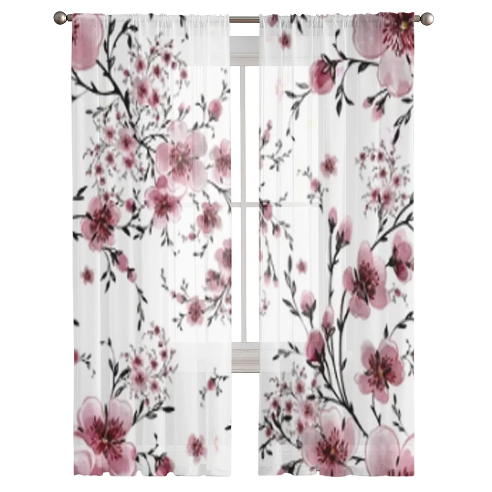 Beautiful Blooming Branches Tulle Window Curtain For Living Room Bedroom Voile Sheer Curtains Kitchen Treatments Drapes