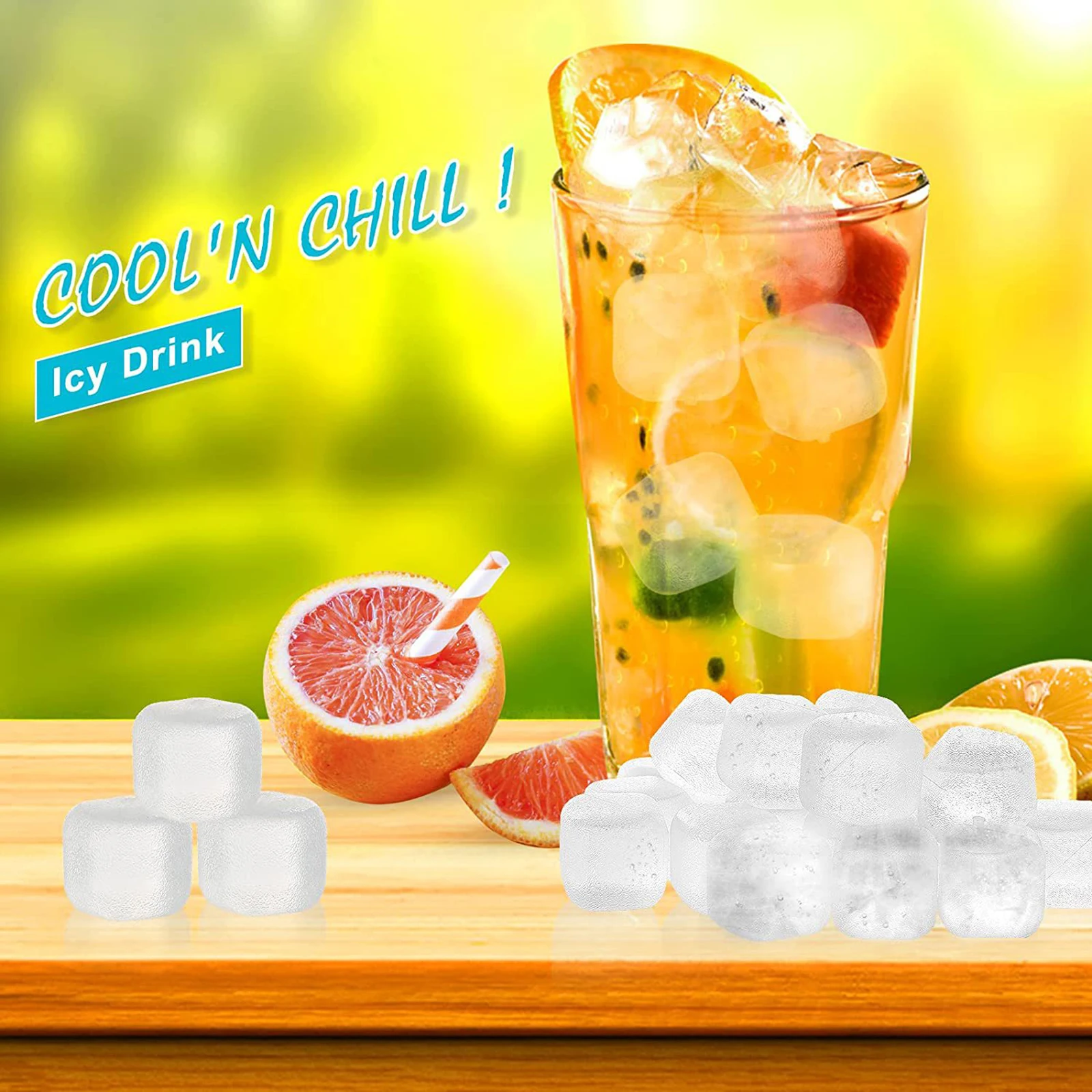 24 Pack Reusable Ice Cube Food Grade Quick Freezing and Cooling Ice Cubes No Dilution for Coffee Wine Cocktails