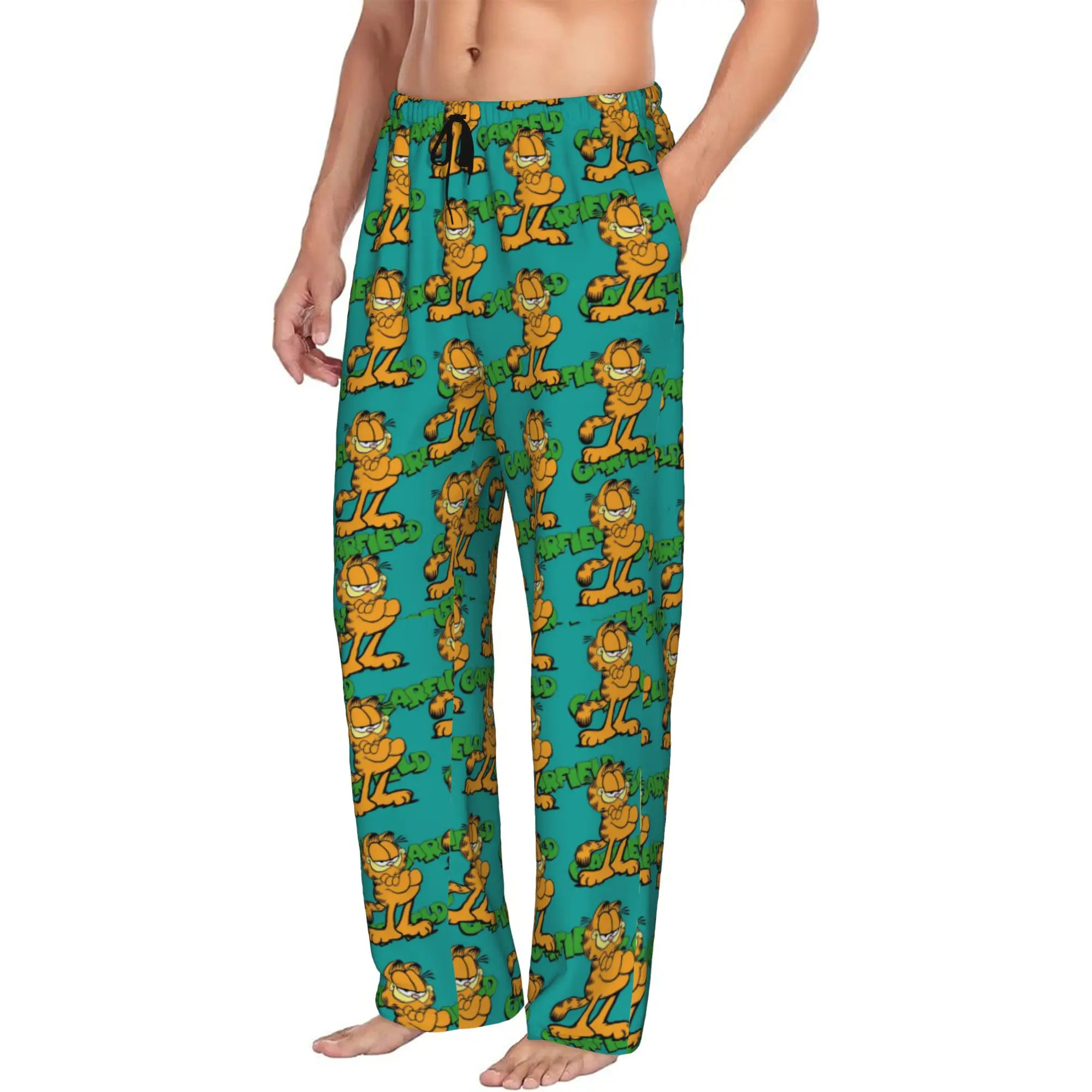Custom Cat Cartoon Pajama Pants Men's Comic Strip Manga Lounge Sleep Drawstring Sleepwear Bottoms with Pockets