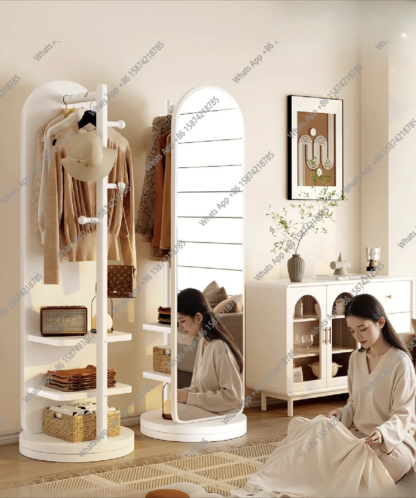 N63 Rotating full-body mirror Floor-to-ceiling mirror Household bedroom rack Can hang clothes and hat rack Integrated dressing m