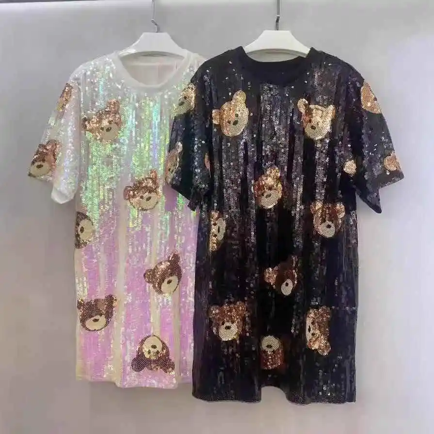 

Heavy Industry Women's Sequin Loose T-irt round Ne f Sve Comfortable Casual Top for Middle-Aged And ly