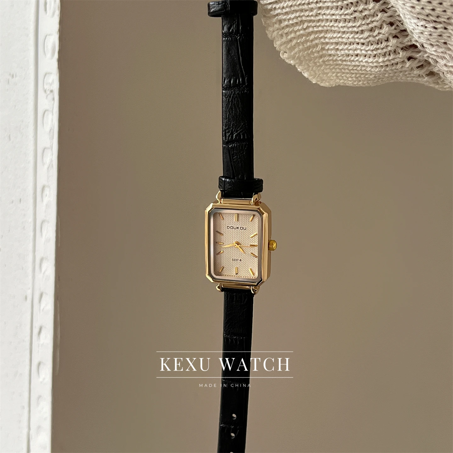 Reloj DOUKOU para mujer, delicado reloj de mujer con esfera rectangular, elegante reloj de mujer con correa de cuero verde/rosa/marrón/negro/blanco