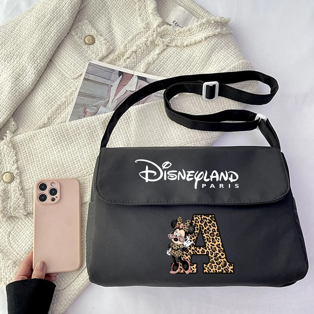 

Disney Leopard Minnie Letter A-z Shoulderbag Women Girl Nylon Large Capacity Japan Messenger Bags Crossbody Bags Ladies Handbags