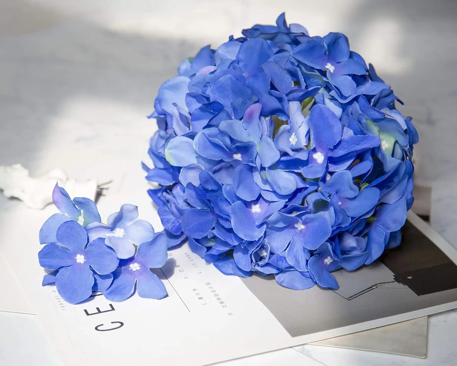6 Stück 8,7 Zoll Seiden-Hortensien-Blütenköpfe mit Stielen, künstliche Hortensien-Blumen für DIY-Hochzeits-Mittelstück, Heimdekoration – Detail 12