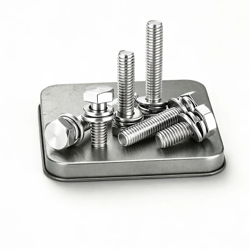 304 Stainless Steel Hex Head SEMS Screws M6 M8 M10 M12, 3-in-1 Pre-assembled Bolt with Flat Washer & Spring Lock Captive Washer