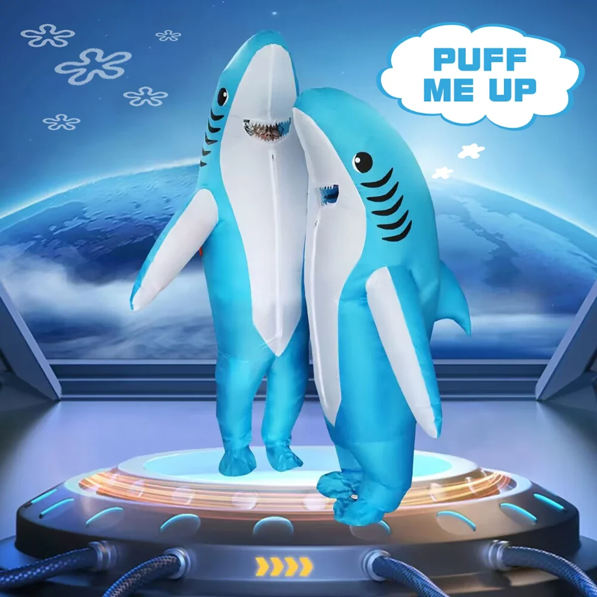 성인 블루 상어 풍선 의상 크리스마스 애니메이션 코스프레 의상 Seafish 상어 마스코트 멋진 파티 역할 놀이 Disfraz