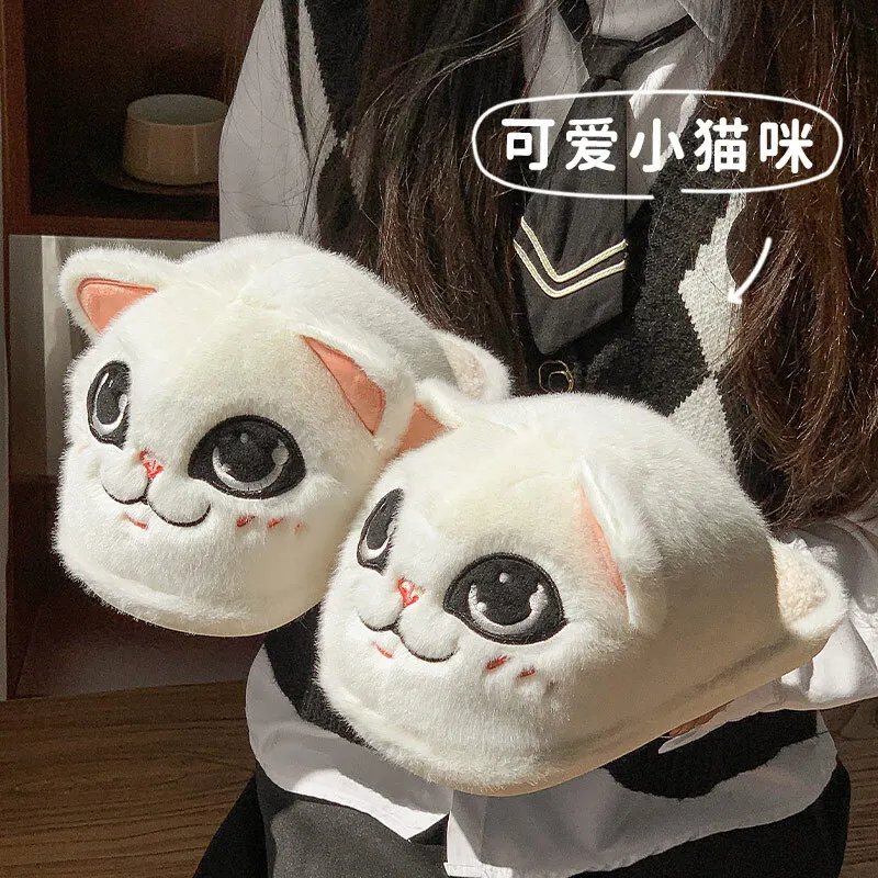 Cute Cat Cotton Home Slippers For Women Autumn And Winter 2024 New Household Indoor Daily Warmth Cotton Slippers