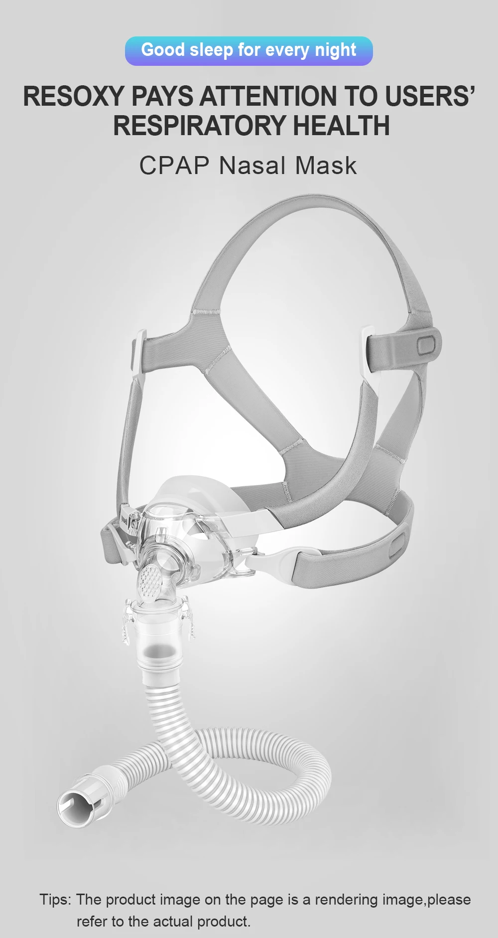 YUWELL Nasen-CPAP-Maske mit Kopfbedeckung, Schlauch, Silikongel-Kissen für APAP CPAP-Maschine, Schlafapnoe, Anti-Schnarch-CPAP-Nasenmaske – Detail 5