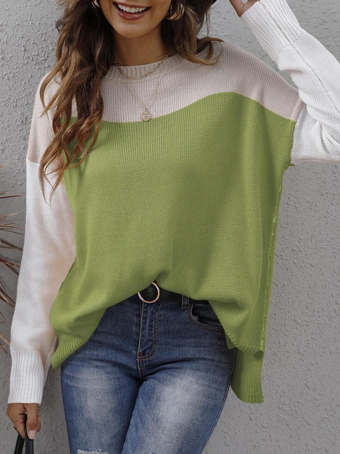 

Женская летняя лоскутная рубашка, удобный повседневный базовый повседневный топ с круглым вырезом и длинными рукавами для офиса и вечеринки