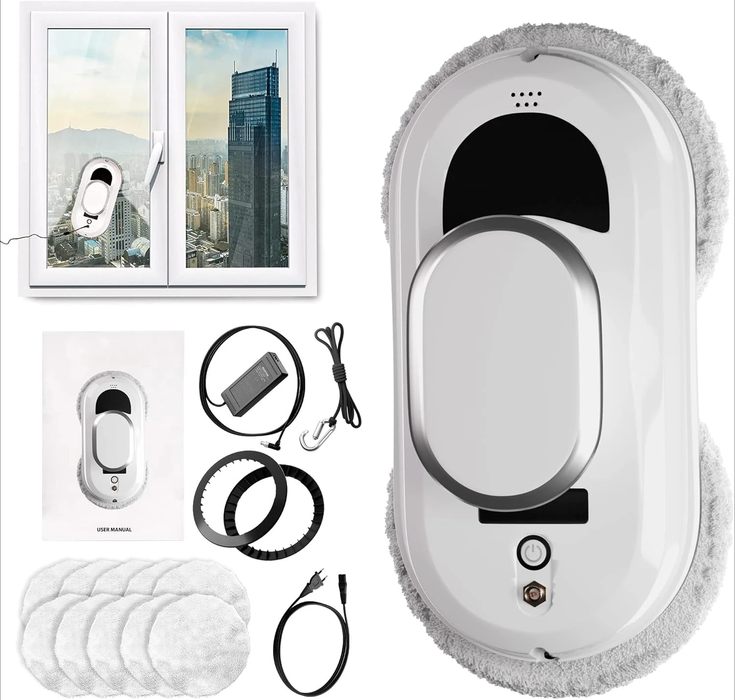 

Electric Window Cleaner Robot Automatic Glass Vacuum 3 Modes 10 Pads 72dB