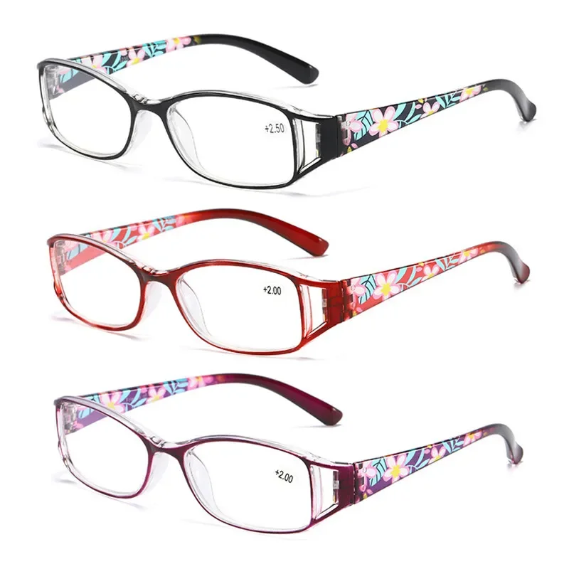 

FOENIXSONG Women Reading Glasses Anti Blue Ray Lenses +1.00 +2.00 +3.00 +4.00 Red Purple Floral Plus Prescription Eyewear SK765