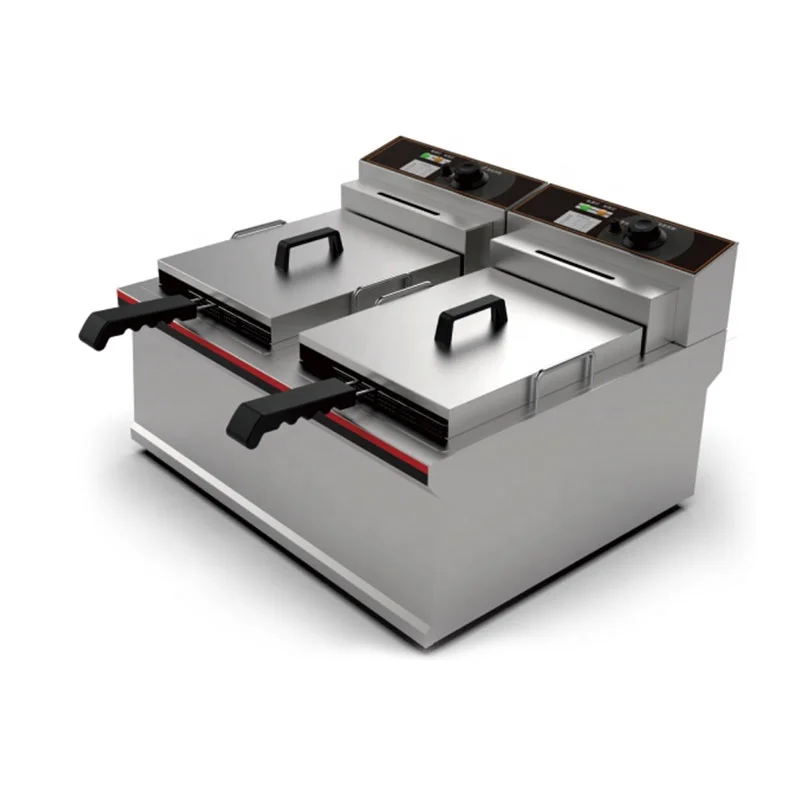 

22L+22L Commercial 2 Tank 2 Baskets Restaurant Equipment French Fries Fryer Machine Table Top Electrical Deep Fryer