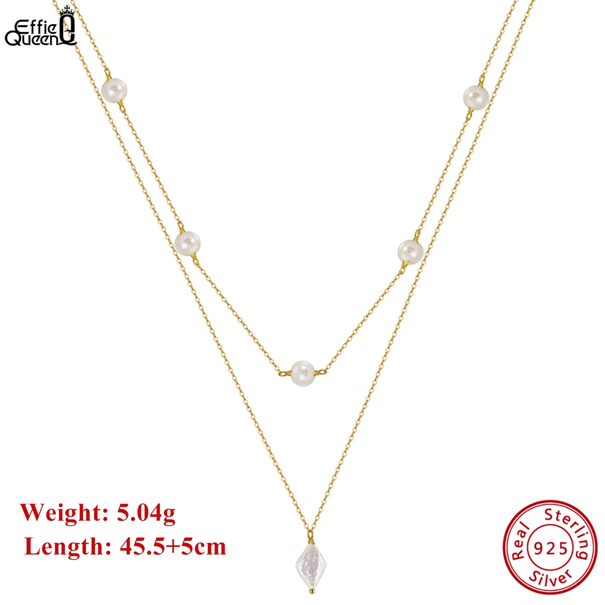 

EFFIE QUEEN, двухслойное ожерелье-цепочка из стерлингового серебра 925 пробы с Y-образной цепочкой и подвеской из натурального пресноводного жемчуга, подарок BQN14