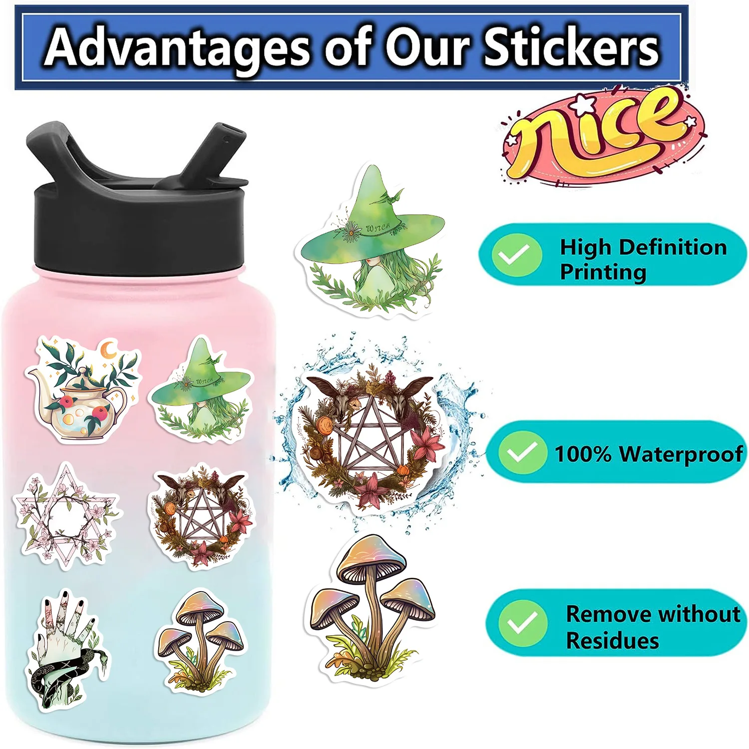 10/50Pcs Forest Magic Witch Varied Stickers Pack for Kid Scrapbooking Skateboard Car Aesthetic Decoration Cartoon Graffiti Decal