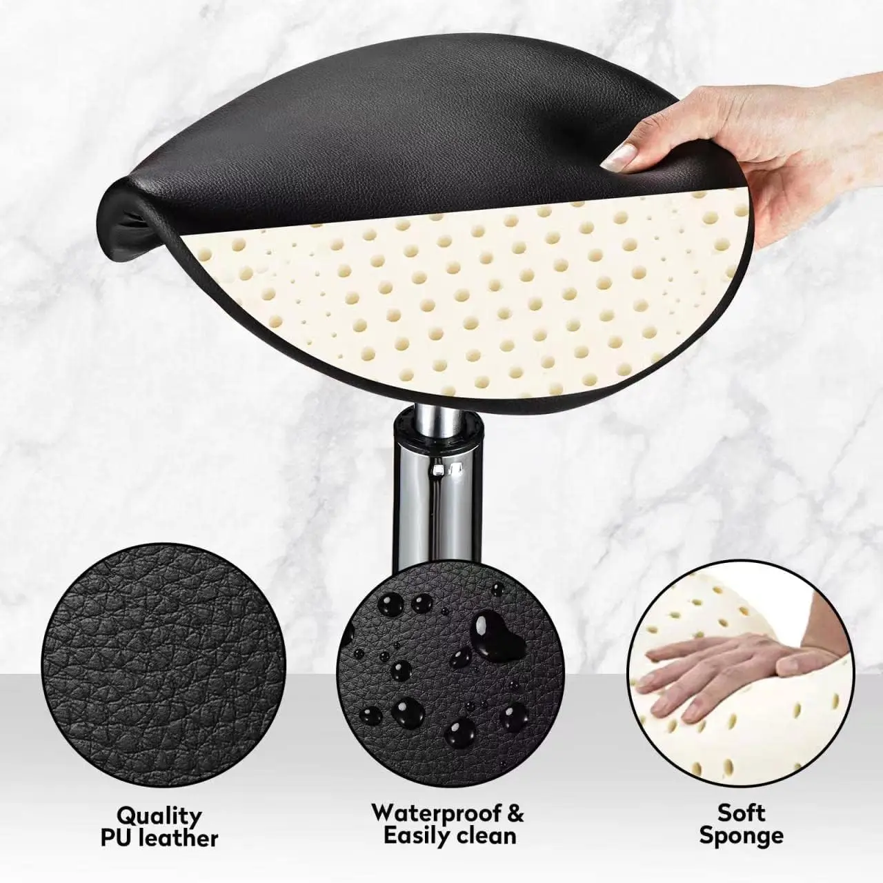 مقعد سرج قابل للتعديل مع مقعد من جلد البولي يوريثان و5 عجلات للمكتب أو المنزل