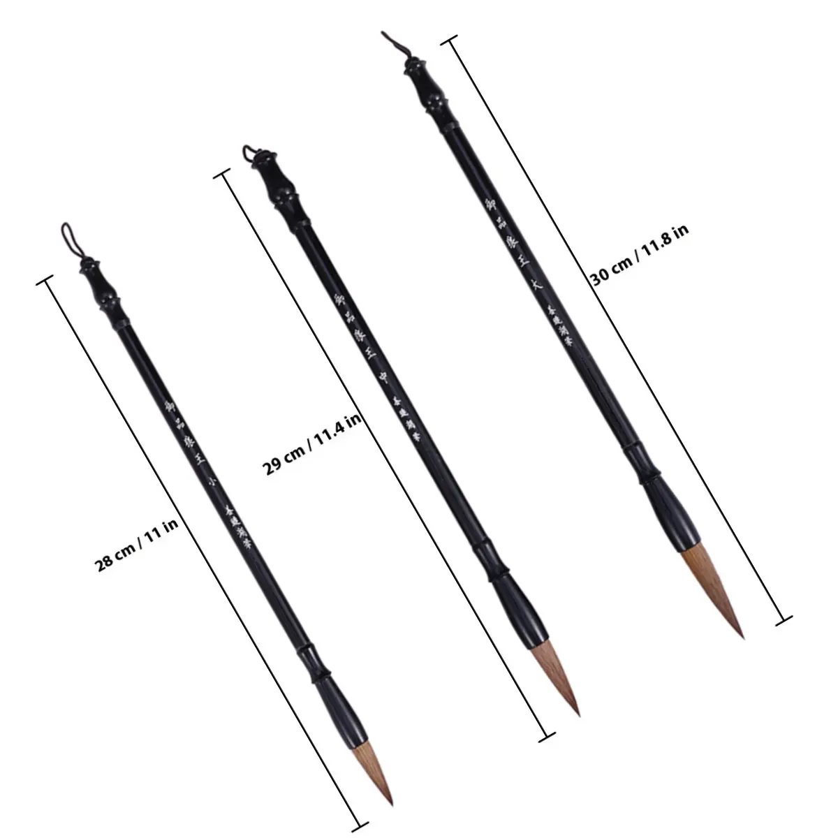 3Pcs Hair Brush Chinese Painting Brushes For Art Student Set Black Brown Large Medium Small Traditional