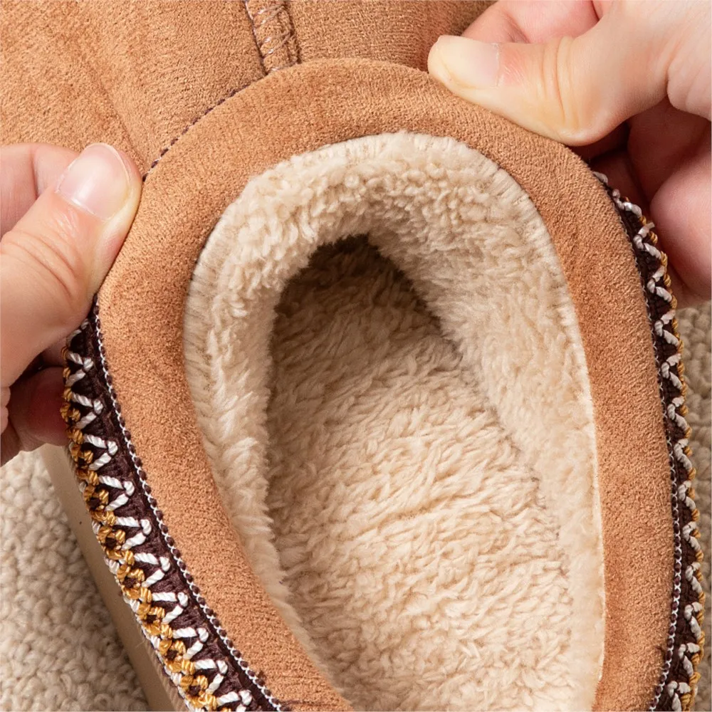 Feslishoet Winter Woman Slippers Plush Interior Anti Slip Sole Thick Bottom Embroider Fashion Warm Slippers Use Outdoor Indoor