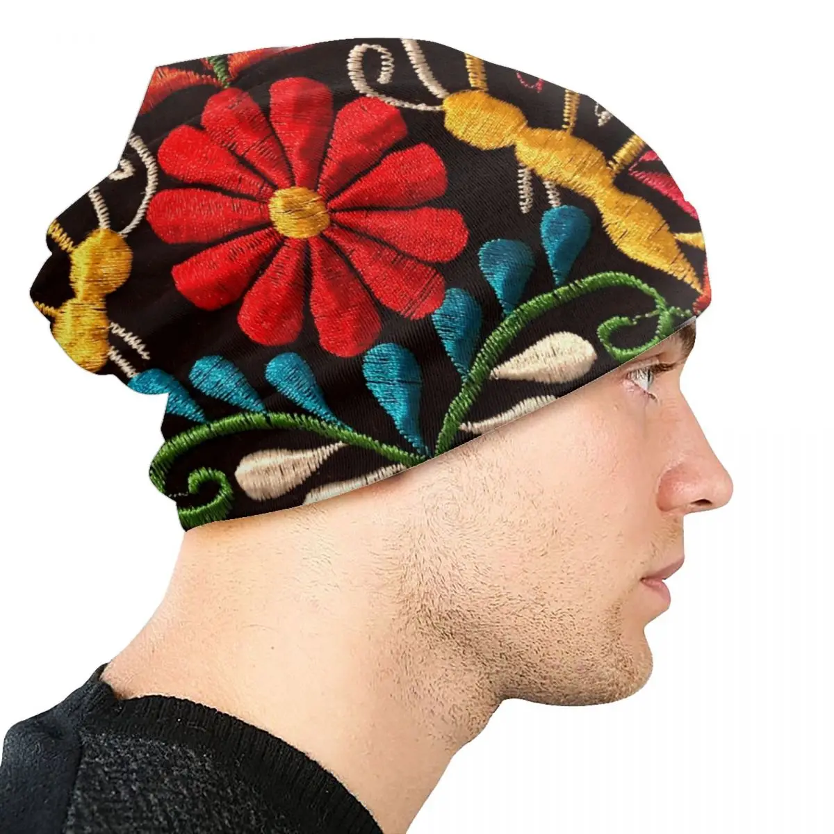 Mexican Butterflies And Flower Pattern Beanie Cap Unisex Winter Bonnet Knitting Hats Outdoor Otomi  Art Skullies Beanies Caps