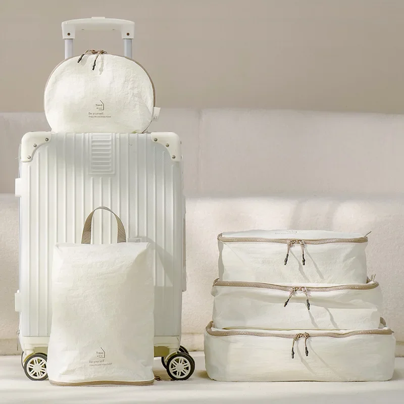 Set penyimpanan tas travel Taslon lima potong, tas sepatu, tas pakaian dalam, praktis untuk perjalanan, set penyimpanan koper, anti air