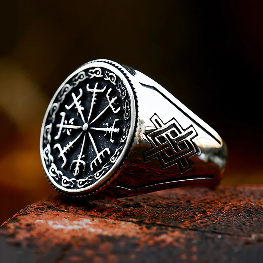 Vintage Stainless Steel Compass Viking Rings For Men Boys Nordic Totem Odin Ring Norse Mythology Fashion Amulet Jewelry Gifts