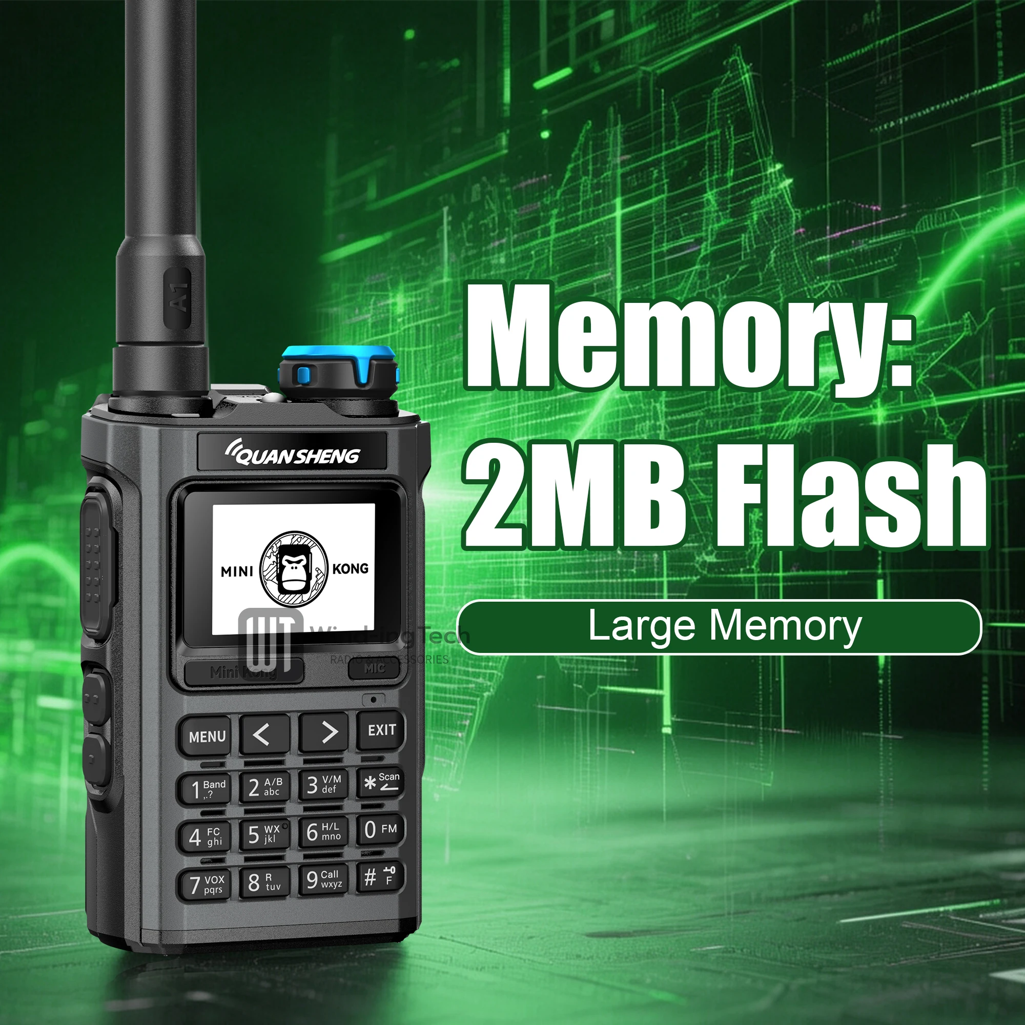 Quansheng UV-K1 Walkie Talkie Mini Kong 2MB Memory 1400/2500mAh AM/FM VHF/UHF Multi-Band Type-C Program NOAA Ham Two Way Radio