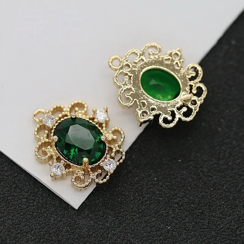 6PCS14k placcato oro zircone ovale pendenti con ciondoli in vetro gioielli fai da te collana che fa forniture orecchini per le donne, 17x17.6MM