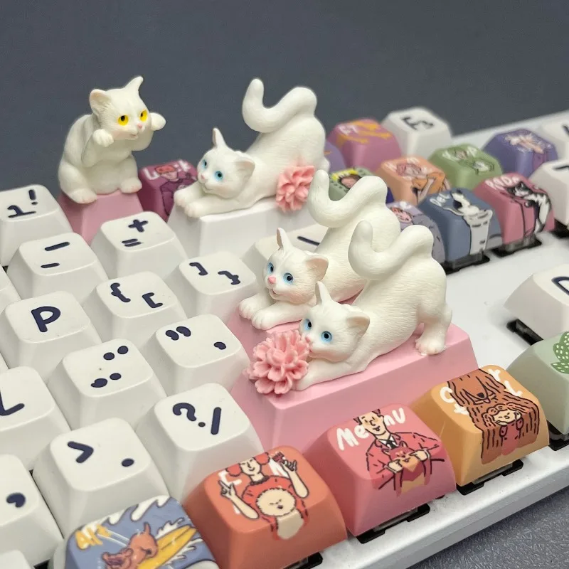

Cute CAT Diy Key Cap Creative Stretching Blue Eyes Cat Keycap Backspace Key Enter Key Cat Keycap