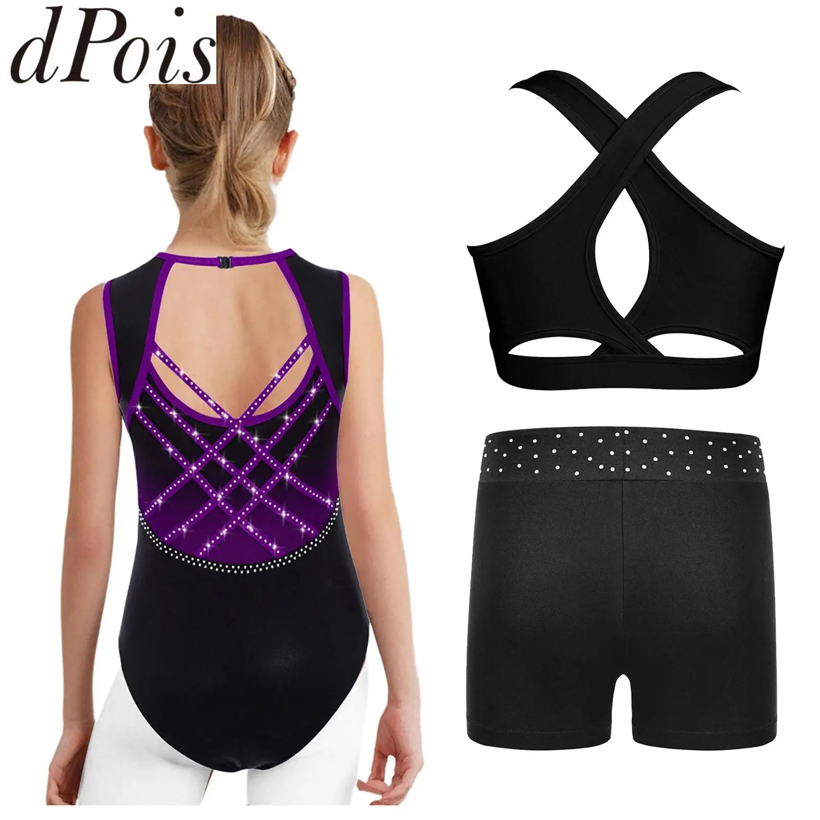 

Детский спортивный комплект для девочек, балета, танцев, гимнастики, йоги, акробатики, купальник без рукавов с жилетом, шорты, танцевальная одежда для катания на коньках, спортивная одежда