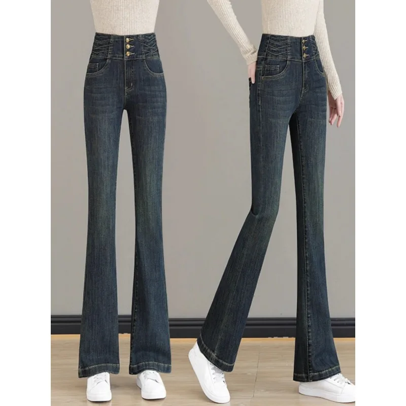

Flared Jeans for Women, and Winter, Elegant Retro , Elastic Slim Fit Bell-Bottom Pants