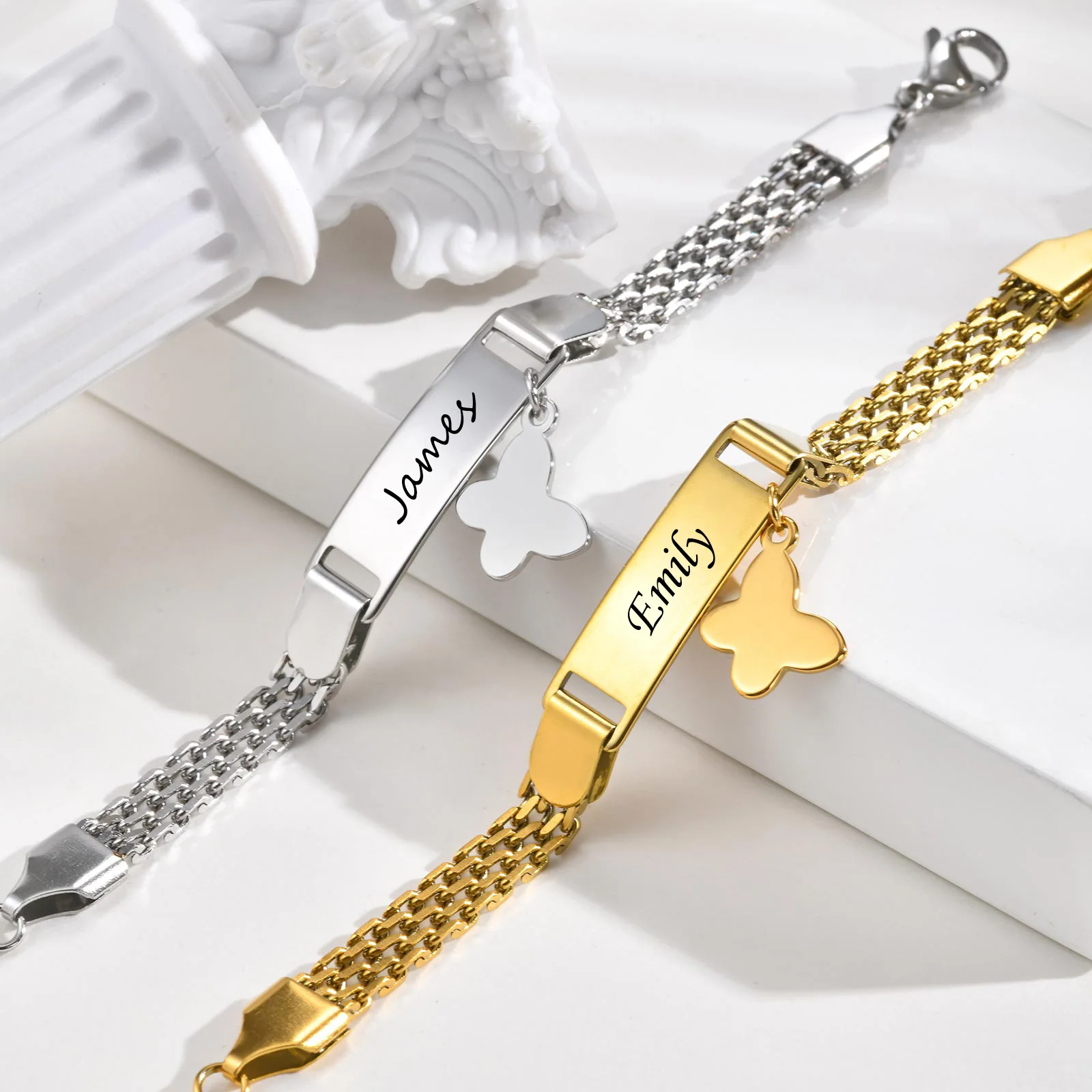 

Vnox Free Custom Children's Bracelet For Boys And Girls,Stainless Steel Text Nameplate Bow Pendent Strap Chain Bracelet Jewelry