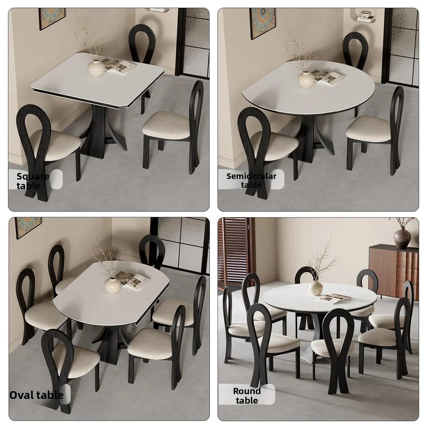 LH folding dining table small apartment square variable round table solid wood rock slab dining table