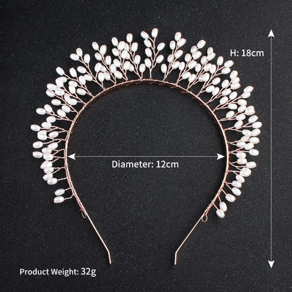 عصابة رأس على شكل تاج الزفاف من اللؤلؤ الاصطناعي الذهبي، طوق شعر مبالغ فيه للحفلات خفيف الوزن، رباط شعر على شكل تاج الزفاف #6