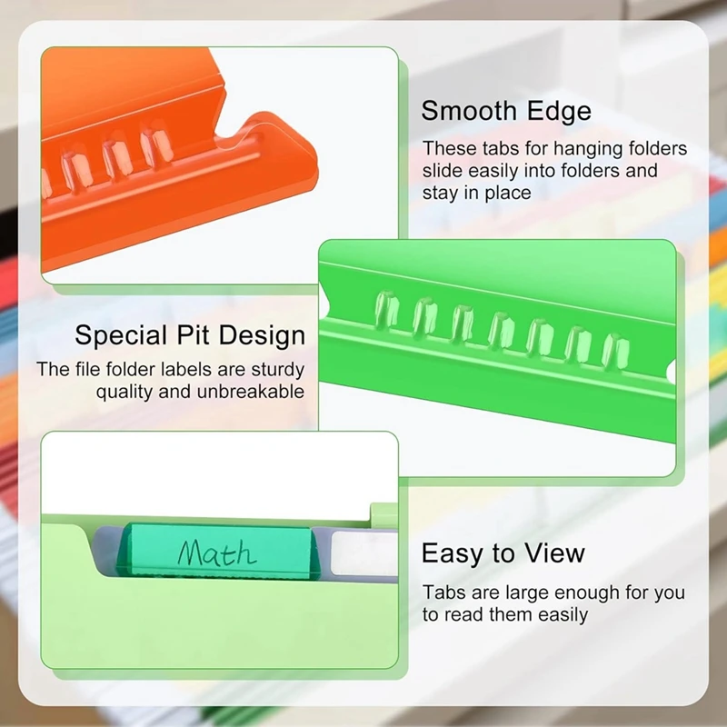 100 Pieces 3.15 Inch Hanging File Folder Tabs Inserts Plastic Hanging File Tabs Multicolor