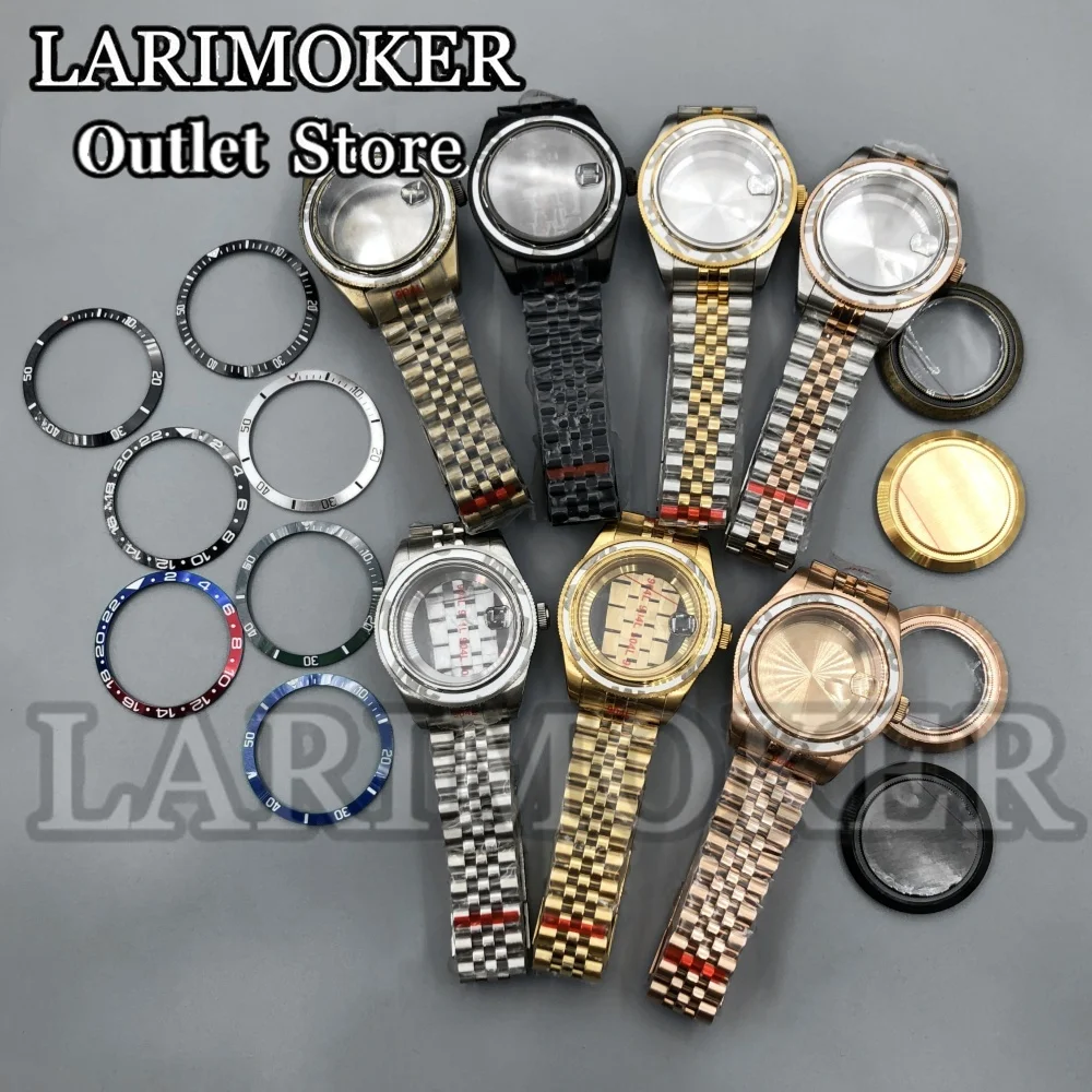 LARIMOKER 39mm Silver Black Rose Gold Bronze Coating Watch Case Stainless Steel Strap fit NH35 PT5000 Miyota Automatic movement