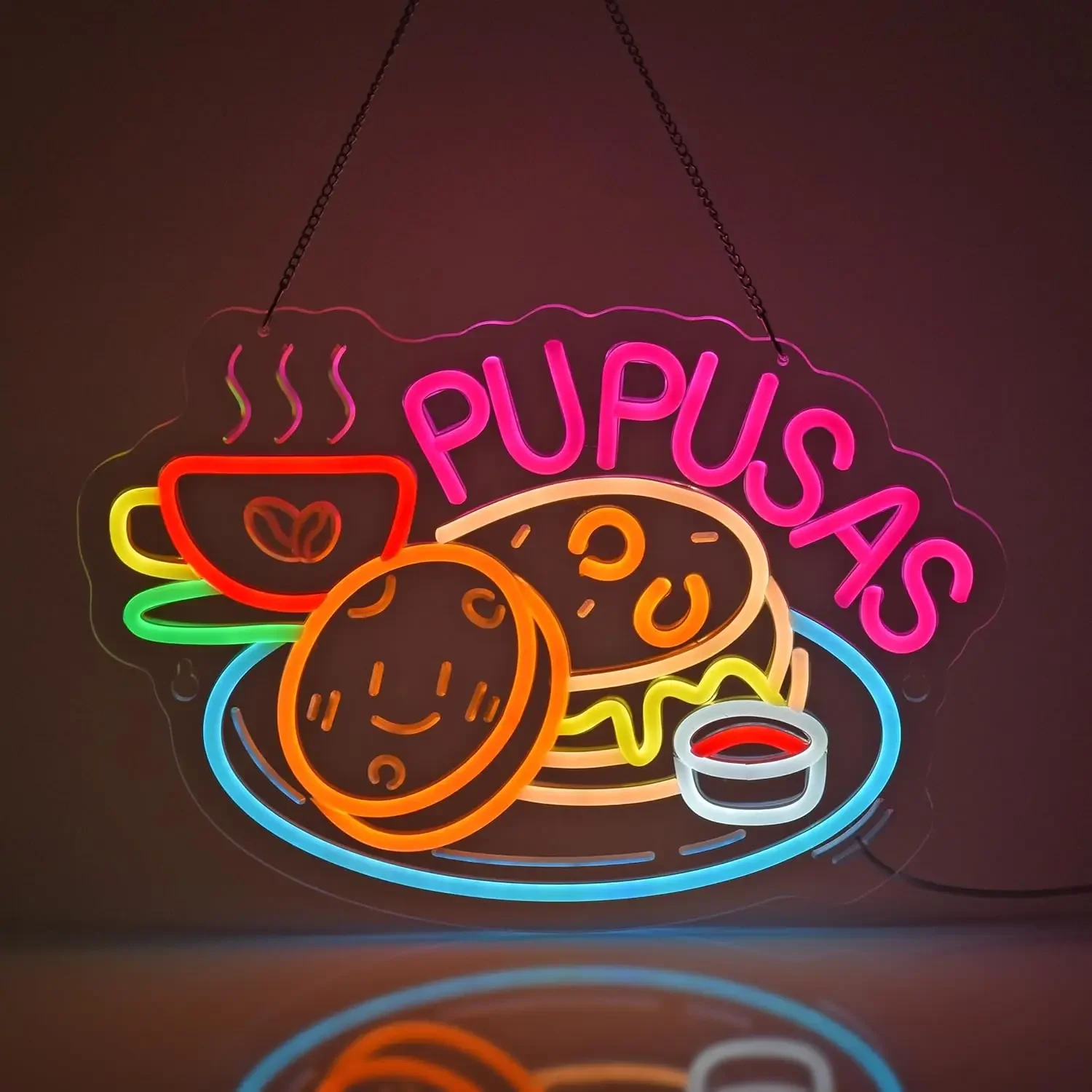 

Pupusas Неоновая вывеска Светодиодный неоновый свет Настенный декор для бизнеса Ресторан Магазин Магазин Рынок Еда Грузовик Домашняя вечеринка Клуб с питанием от USB