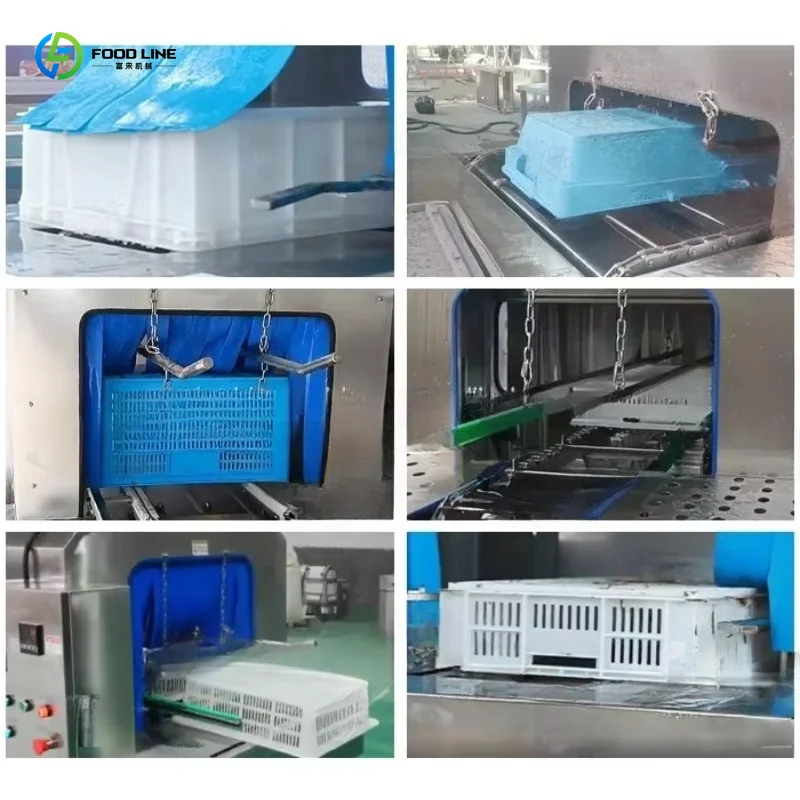 Commercial Vegetable Plastic Crate Washing Machinery, Tunnel Type Automatic Basket Cleaning Equipment