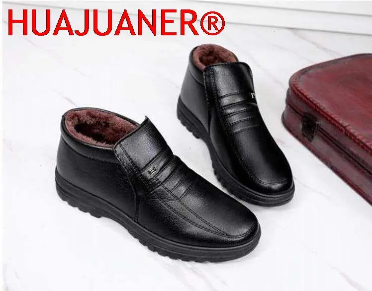 Winter Waterproof Men\'s Casual Leather Shoes Flannel High Top Slip-on Male Casual Shoes Rubber Warm Winter Shoes for Mens