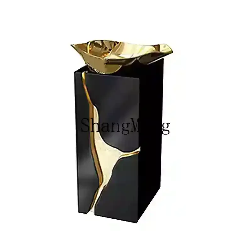

HJ light luxury stainless steel washbasin villa hotel high-end integrated column basin creative metal washbasin