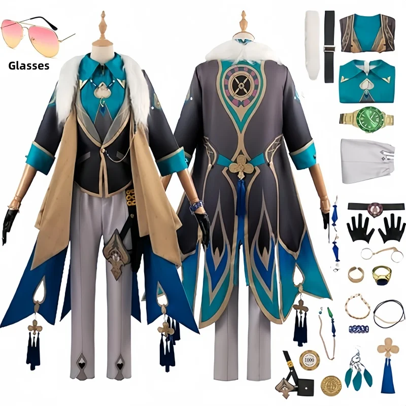 Aventurine Cosplay Honkai Star Rail Costume Wrist Watch Hat Fur Collar Gloves Full Set Game Cos Halloween Carnival Party Costume
