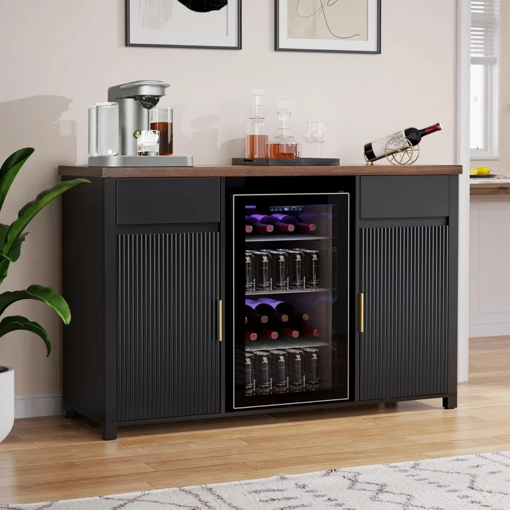 Bar Cabinet with Fridge Space, Mini Fridge Cabinet with Wine Storage, Buffet Sideboard Table for Home, Fluted Moder