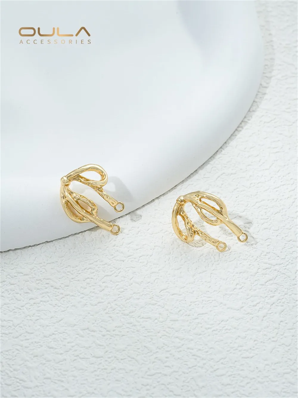 

1pair 14K Gold-plated Double Pendant Earrings, Ribbon Bow, 925 Silver Needle Handcrafted Double Hanging Earrings Material