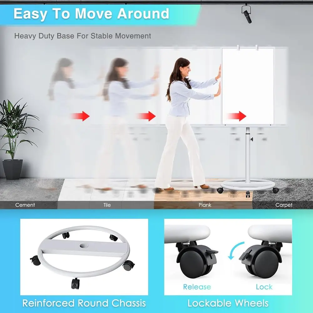 لوح مسح جاف مغناطيسي محمول - حامل سبورة بيضاء متنقل 36 × 24 مع خطافات مخططة للفصل الدراسي والمكتب والمنزل (فضي) #3