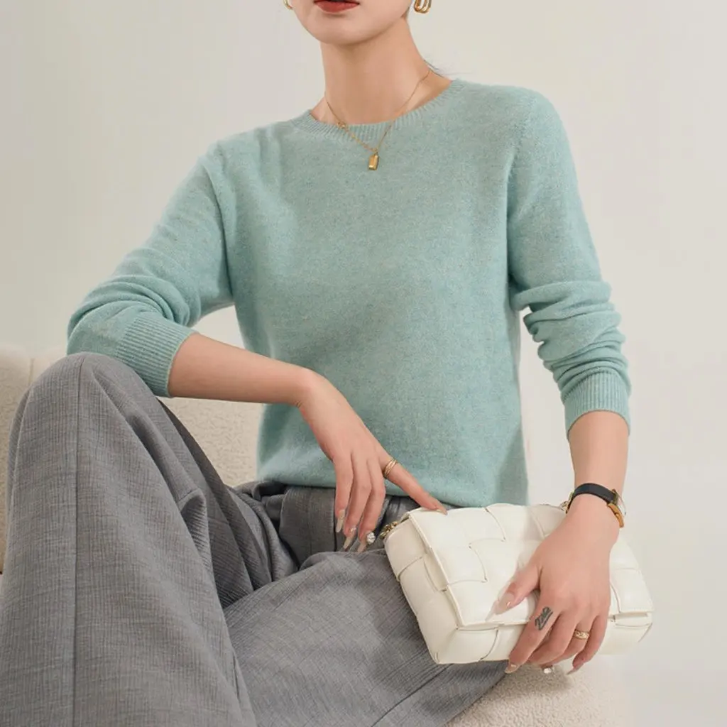 

Женский бесшовный цельный свитер с круглым вырезом, 100% шерсть, блестящая золотая пряжа, базовый слой, одежда