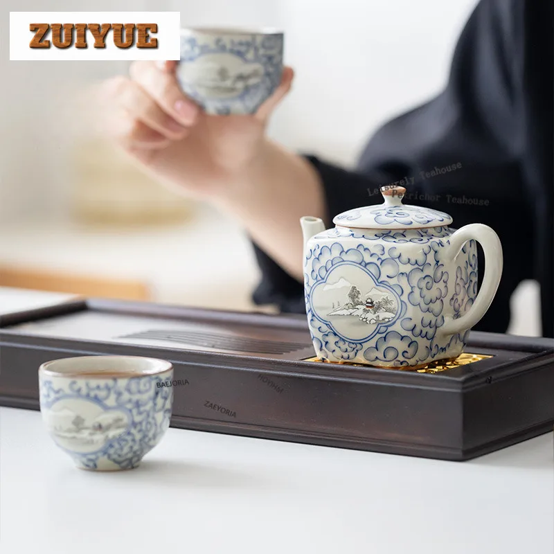 Underglaze Colour Snowscape Cracked Glaze Tea Set Complete Set Elegant Tea Ceremony Set Teapot And Tea Cup Set Tea Items Gift
