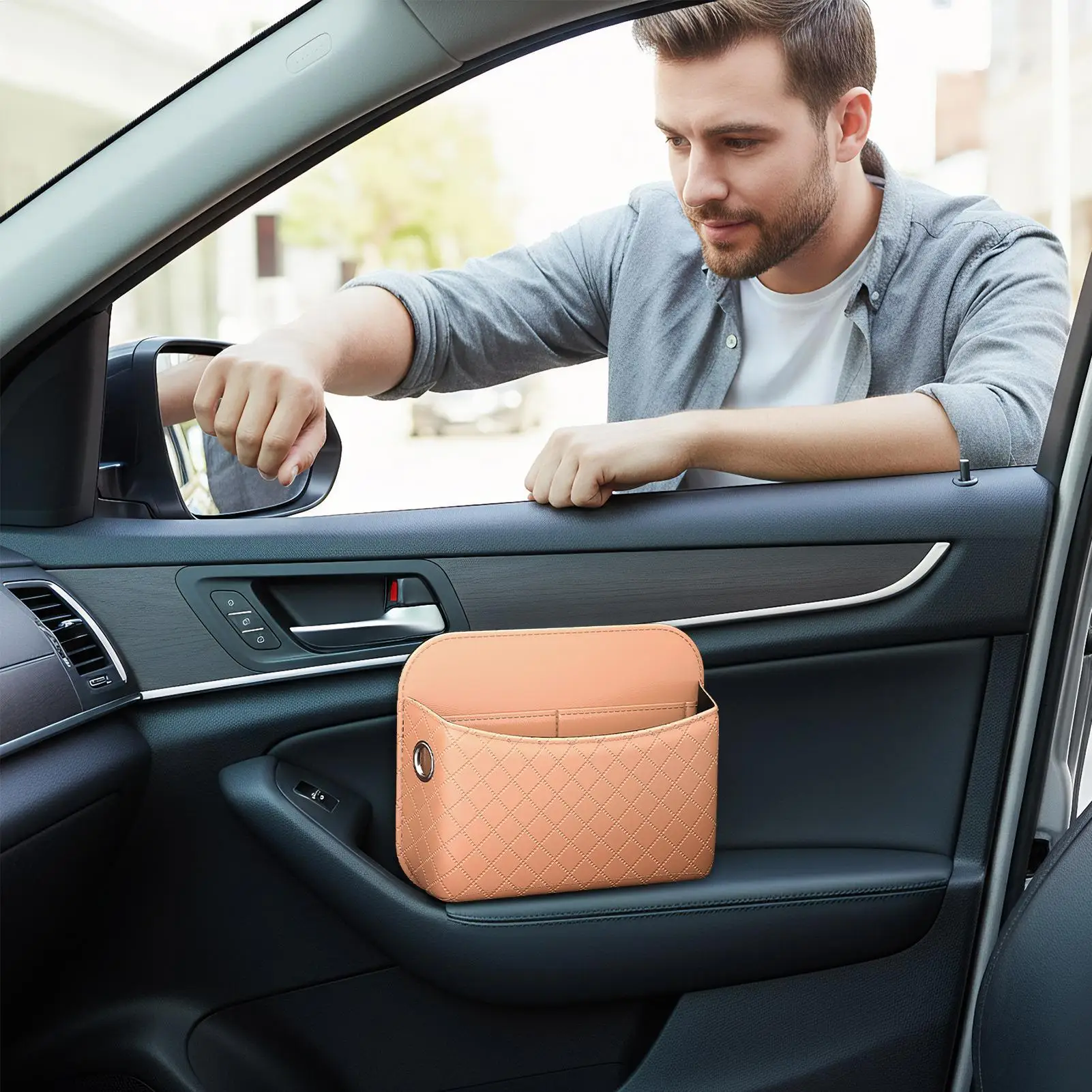 

Боковой органайзер для автомобильного сиденья, клейкая коробка из искусственной кожи, карман для автомобильного сиденья, внутренняя дверь автомобиля, консоль, переднее заднее сиденье, фургон