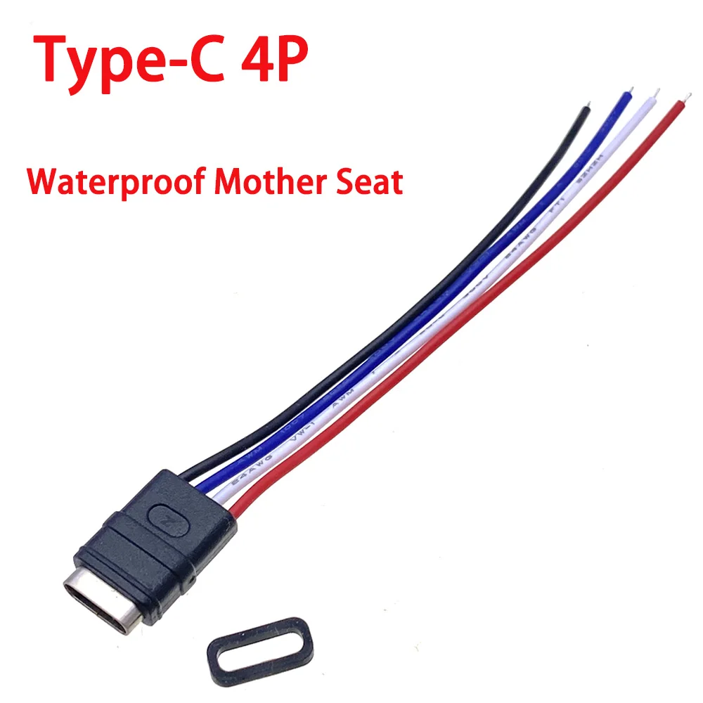 Водонепроницаемый разъем USB типа C с резиновым кольцом, гнездовой разъем для быстрой зарядки, 4-контактный разъем USB-C для зарядного устройства