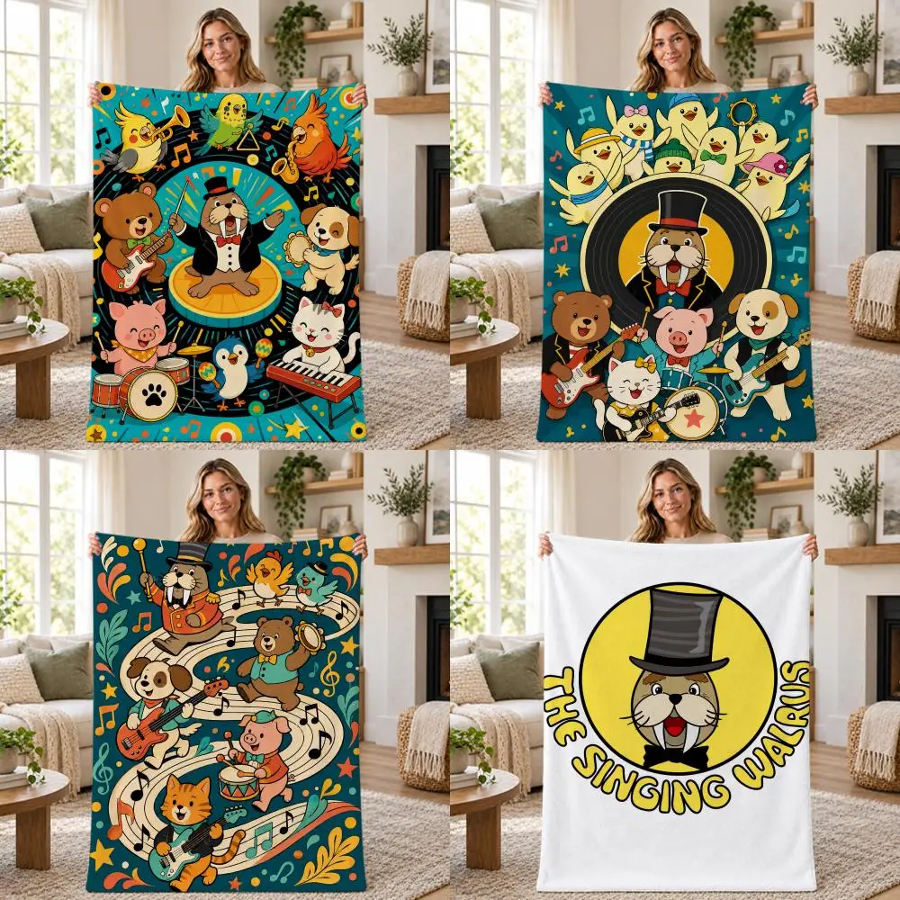 Kids Music The Singing Walrus Throw Soft Warm Flannel Throw Blanket for Sofa Bed Office Home Holiday Gift All Season