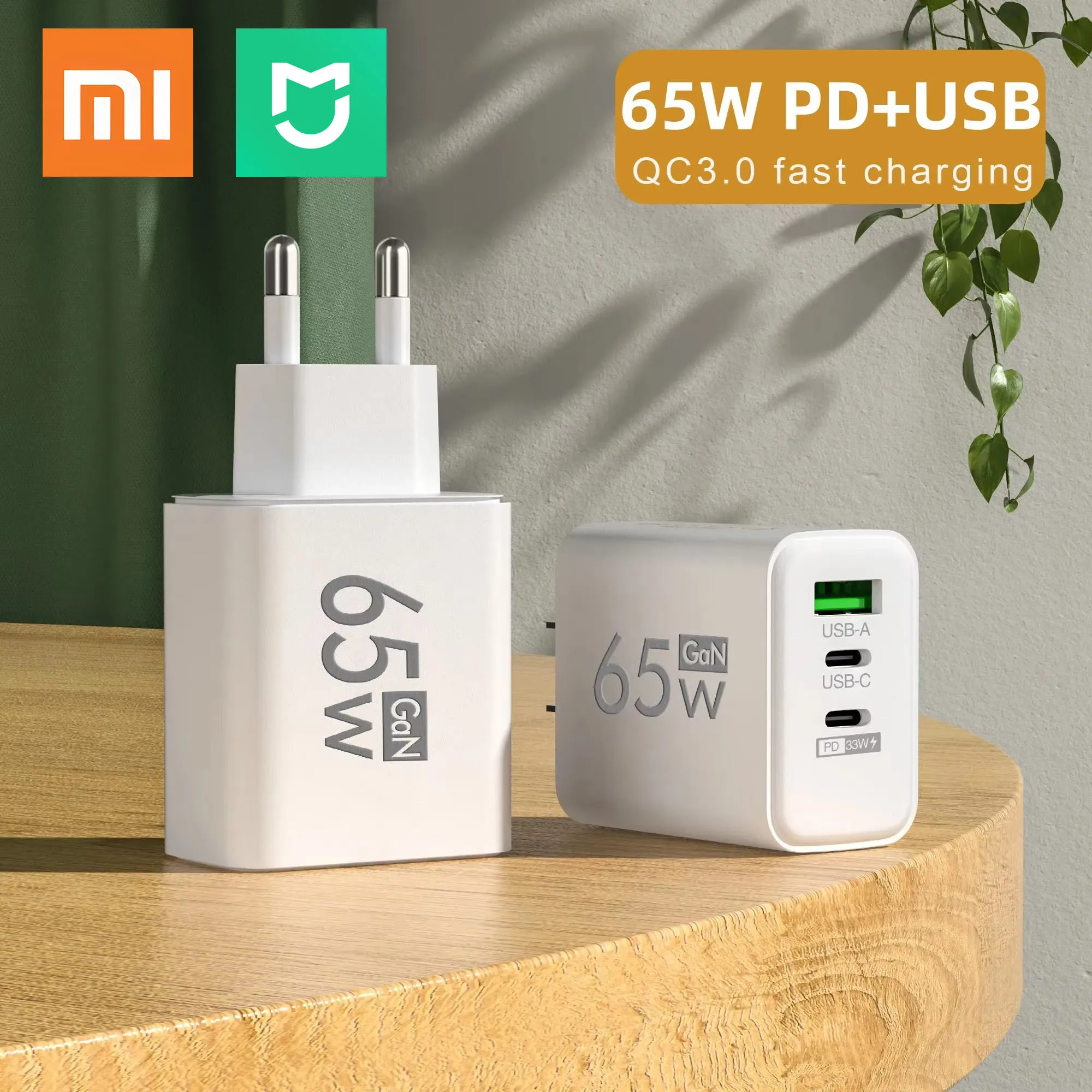 

Mijia 65W Frosted Blocks 1USB 2 Type C Multiport Charging Head 2.4A US/EU Regulations Charger Adapter Xiaomi Charger Accessories