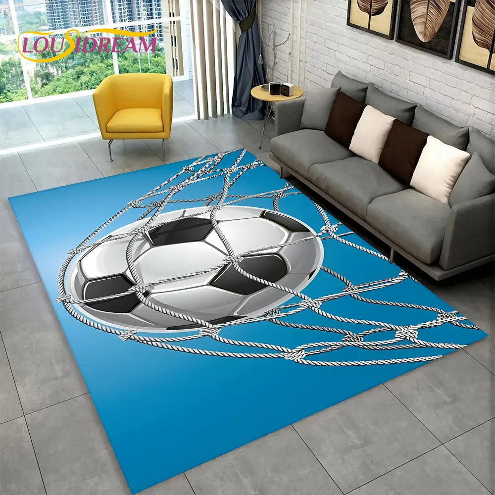 3D Soccer Football Field Cartoon Area Rug,Carpet Rug for Living Room Bedroom Sofa Playroom Doormat Decor,Kid Non-slip Floor Mat